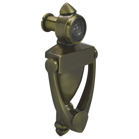 Nuk3y 5.5" High Knocker With 220 Degree Viewer, Antique Brass