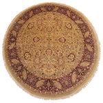 Bareen's Designer Rugs - Antique Kashan Vegetable Dye Marvel Gold Red Wool Rug - 8'1 x 8'1 - Designed with mesmerizing intricacy and gorgeous color palette, this hand-knotted masterpiece demonstrates the beauty and electrifying thrill of Pak Persian art. These meticulously handcrafted Pak-Persian rug is made with pure wool and features breathtaking traditional and transitional designs in beautiful lush color pallet. Known for their intricate designs these rugs are a reproduction of Persian rugs, made in Pakistan with unique Mughal designs. Made by master weavers using the same Persian texture, design and dying technique, we wanted to create the most significant manifestation of the Persian art, life and culture. This rug is most famous for its exceptional quality, incredible designs, patterns and vibrant rich color. Pak-Persian rugs made with Persian weave with high knot counts, which enables the high intricacy and detail found in the patterns are also referred to as State of art, each color adds a rich beautiful detail in the artwork of this rug. The design, color and beautiful chromatic composition with a vibrant sheen with traditional and transitional designs, exude beauty, elegance and quality make this rug a masterpiece of its own.