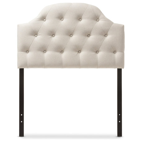 Morris Fabric Upholstered Button-Tufted Scalloped Twin Headboard, Light Beige