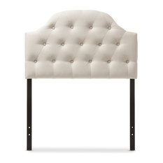 Morris Fabric Upholstered Button-Tufted Scalloped Twin Headboard, Light Beige