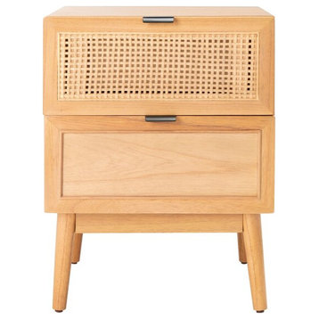 Baisley 2 Drawer Rattan Nightstand Natural Safavieh