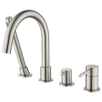 Circular Deck Mounted Bathtub Faucet With Hand Shower, Brushed Nickel