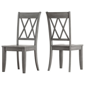 Arbor Hill X Back Wood Dining Chair, Set of 2, Antique Grey