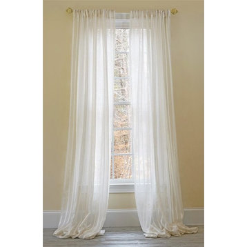 Hanover Linen Look Sheer With Stripes Rod Pocket Curtain, Single Panel, 52''x96'