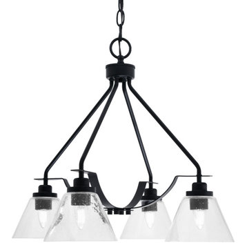 Odyssey 4 Light, Chandelier In Matte Black Finish With 7" Clear Bubble Glass