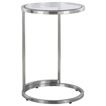 Round Zenn End Table, Stainless Steel, Clear Glass
