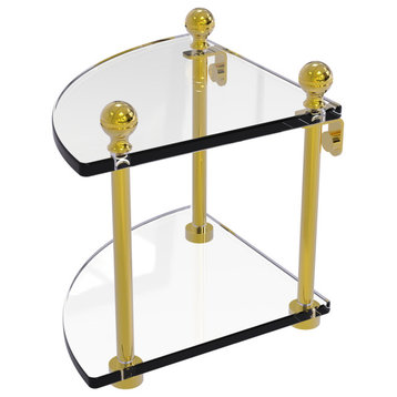 Mambo 2 Tier Corner Glass Shelf, Polished Brass
