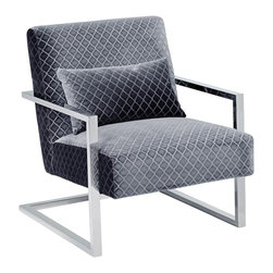 Armen Living - Zemo Diamond Gray Velvet Cantilever Accent Chair - Bar Stools And Counter Stools