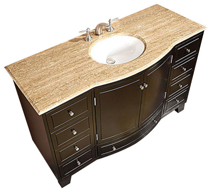 55 Inch Large Espresso Bathroom Vanity, Single Sink, Travertine or ...