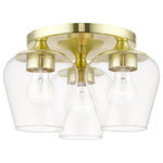 Livex Lighting - Willow 3 Light Satin Brass Flush Mount - This three light flush mount from the willow collection has understated elegance. It features minimal details, clear curved glass with a satin brass finish and can fit into any decor.