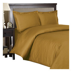 Royal Tradition - 100% Cotton 300TC Striped Duvet Cover Set, Bronze, Twin/Twin Xl - Duvet Covers And Duvet Sets