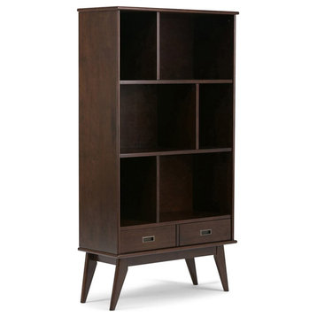 Draper Solid Hardood 64x35"Modern Bookcase & Storage Unit in Medium Auburn Brown