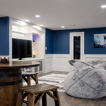 Basement Media Room – Custom Built-ins - Mesh Cabinet Doors