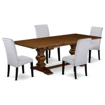 East West Furniture Lassale 5-piece Wood Dining Table and Chair Set in Walnut