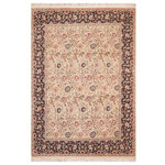 Bareens Designer Rugs - Irfan Pak Persian Lyn Beige/Blue Wool Rug - 8'1'' x 10'2'' - Designed with mesmerizing intricacy and gorgeous color palette, this hand-knotted masterpiece demonstrates the beauty and electrifying thrill of Pak Persian art. These meticulously hand-knotted Pak-Persian rug is made with pure wool and features breathtaking traditional, transitional, and tribal designs in bold luxurious color pallets. Known for their intricate designs these rugs are a reproduction of Persian rugs, made in Pakistan with unique Mughal designs. Made by master weavers using the same Persian texture, design and dying technique, we wanted to produce the most significant manifestation of Persian art, life, and culture. This rug is most famous for its exceptional quality, incredible designs, patterns, and vibrant rich color. Pak-Persian rugs made with Persian weave with high knot counts, which enables the high intricacy and detail found in the patterns are also referred to as "State of art", each color adds a rich beautiful detail in the artwork of this rug. The design, color, and beautiful chromatic composition with a vibrant sheen with intricate designs, exude beauty, elegance, and quality make this rug a masterpiece of its own.