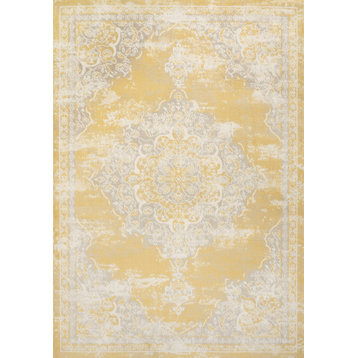 Alhambra Ornate Medallion Modern Runner Rug, Yellow/Cream, 3x5