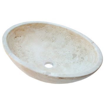 Troia Light Travertine Natural Stone Oval Vessel Sink (W)16" (L)21" (H)6"
