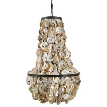2-Light Round Oyster Shell Chandelier, One Tier