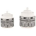 The Novogratz - Eclectic Black Ceramic Decorative Jars 38670 - The perfect compact storage for your belongings while keeping your surface space protected. Give your surface space a finishing touch with these beautifully crafted decorative jars. This ceramic jar set will make the perfect small decor on console tables in your country home, adding a touch of black and white color play. Designed with felt or rubber stoppers at the base that prevent scratching furniture and table tops, as well as sliding around. This item ships in 1 carton. Please note that this item is for decorative purposes only and is not food safe. Ceramic decorative jars makes a great gift for any occasion. Suitable for indoor use only. This decorative jars comes as a set of 2. Eclectic style. Vases have a 4.20 in, and 4 in mouth openings.