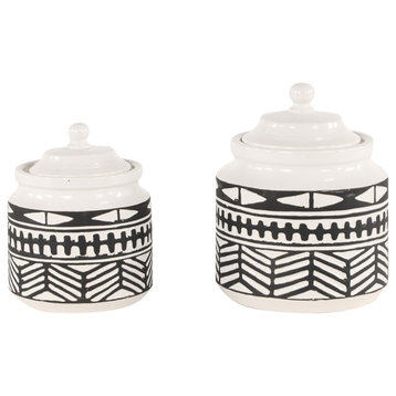 Eclectic Black Ceramic Decorative Jars 38670