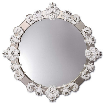 Lladro Round Mirror Large White Silver 01007793