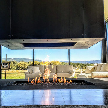 Custom Open Indoor Fire Pit for Modern Montana Home