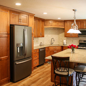 Chestnut Stained Kitchen Cabinetry with Eat-in Island