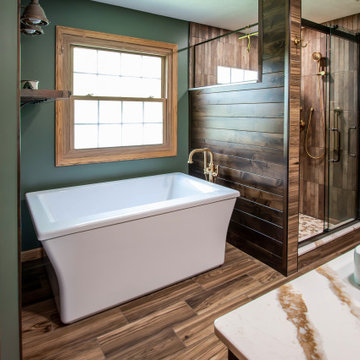 Custom Rustic Bathroom with Knotty Alder Vanity and Cambria Quartz