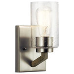 Kichler Lighting - Kichler Lighting 43038DAG Deryn - One Light Wall Bracket - The wall sconce from the DerynTM collection delivers a minimalist style with crisp, clean lines and an inverted diamond shape structure. Accented with clear seeded glass and a Distressed Antique Grey and Nickel finish - making it the perfect addition to r  Mounting Direction: Up/Down  Shade Included: YesDeryn One Light Wall Bracket Distressed Antique Gray Clear Seeded Glass *UL Approved: YES *Energy Star Qualified: n/a  *ADA Certified: n/a  *Number of Lights: Lamp: 1-*Wattage:75w A19 Medium Base bulb(s) *Bulb Included:No *Bulb Type:A19 Medium Base *Finish Type:Distressed Antique Gray