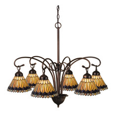 31" Tiffany Jeweled Peacock 6-Light Chandelier