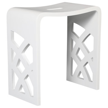 ABST88 Designer White Matte Solid Surface Resin Bathroom / Shower Stool