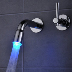 Contemporary Color Changing LED Waterfall Widespread Bathroom Sink Faucet T0460F - Bathroom Sink Faucets