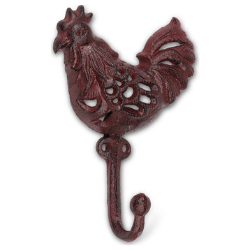 Rooster Vintage Look Single Wall Hook Antiqued Dark Red Cast Iron
