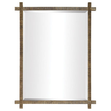 Rustic Rectangular Wall Mirror in Antique Gold Finish Ribbed Texture Tribal