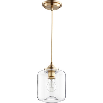 Clear Filament Pendant, 7", Aged Brass