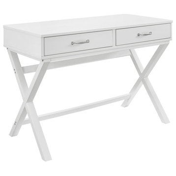 Riverbay Furniture Transitional 2-Drawer MDF Wood Desk in White