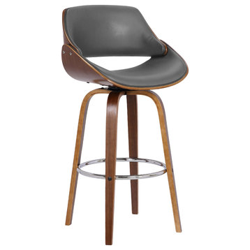 Mona Contemporary 26" Counter Height�Swivel Barstool in Walnut Wood Finish and G