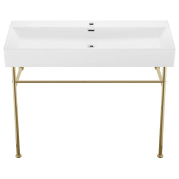 Claire 40 Ceramic Console Sink White Basin Gold Legs