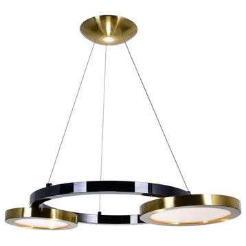 Deux Lunes LED Chandelier with Brass & Pearl Black Finish