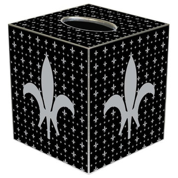 TB1732-Silver & Black Large Fleur de Lis Tissue Box Cover