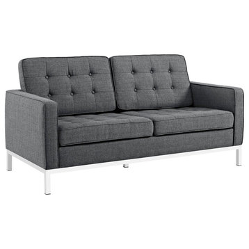 Modern Contemporary Urban Living Lounge Room Loveseat Sofa, Gray Gray, Fabric