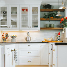 kitchen shelves for over hutch, longer, but I like the color of the woo