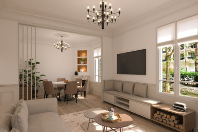 Diseño de sala de estar tradicional renovada de tamaño medio