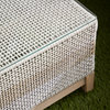 Rope Woven Indoor Outdoor 50" Light Gray Coffee Table Clear Glass Teak Wood Base