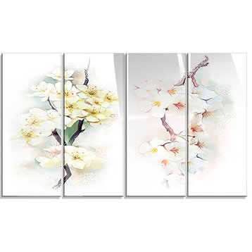 "White Flower Bouquet" Illustration Metal Art, 4 Panels, 48"x28"