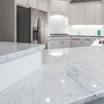 White subway tile & Marble Kitchen