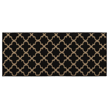 Wool Effect Arabesque, Black/Tan, Kitchen Runner Rug