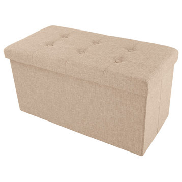Storage Ottoman 30" Folding Tufted Footrest, Chest, With Removable Bin, Beige