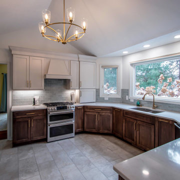 Two Tone Kitchen with Wood Stained and Light Beige Cabinets