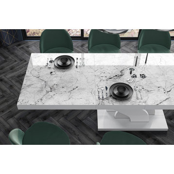 BELLA High Gloss Extendable Dining Table, Venatino/White